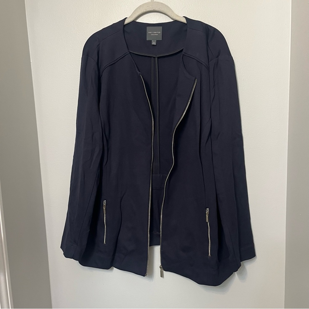 The Limited Collection‎ Jacket Size 2XL Navy Blue Ponte Knit Zip Front Pockets